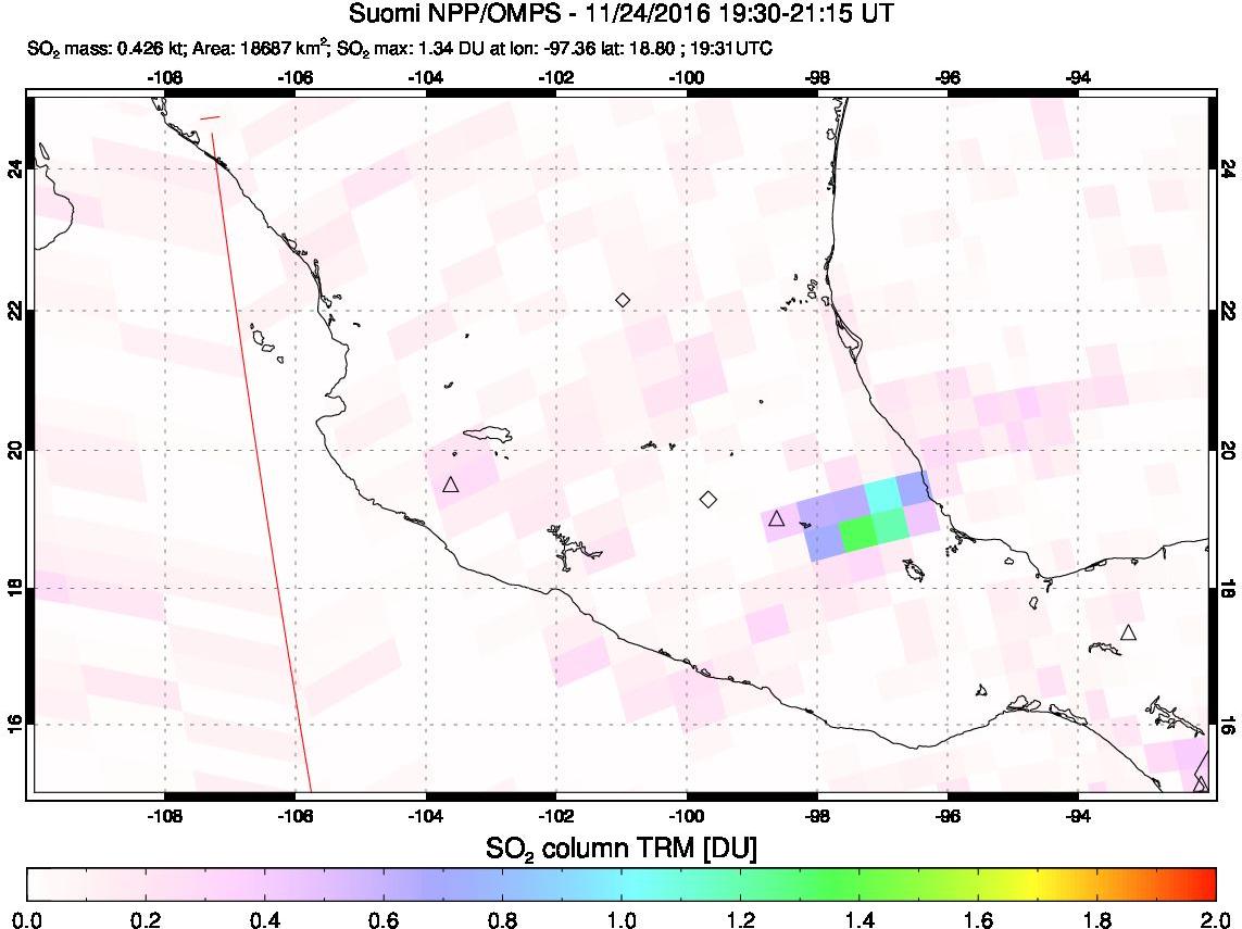 A sulfur dioxide image over Mexico on Nov 24, 2016.