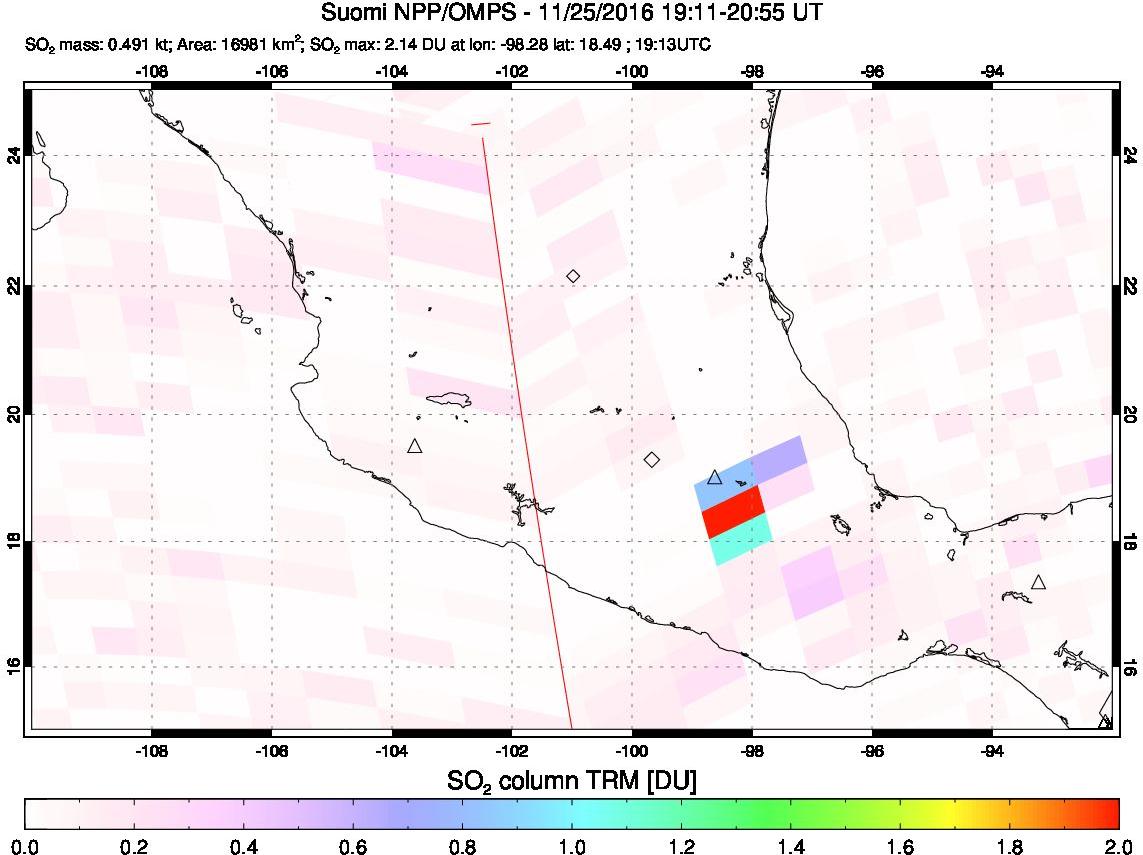 A sulfur dioxide image over Mexico on Nov 25, 2016.