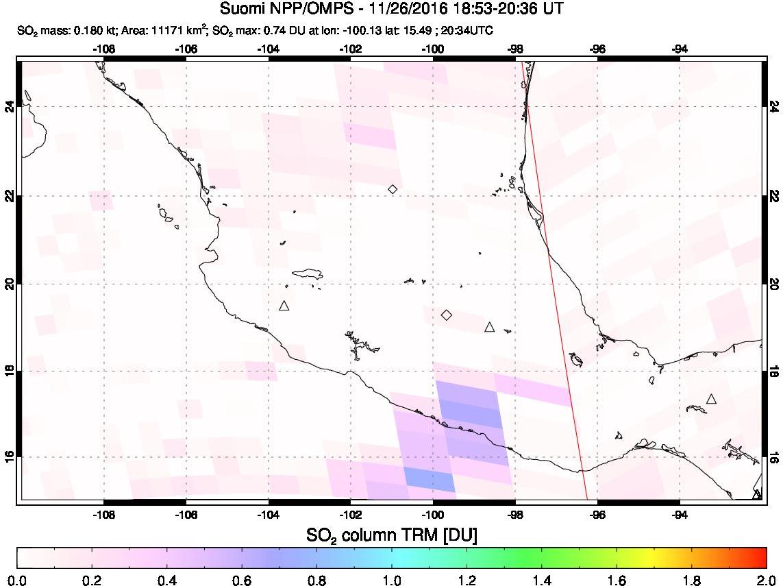 A sulfur dioxide image over Mexico on Nov 26, 2016.