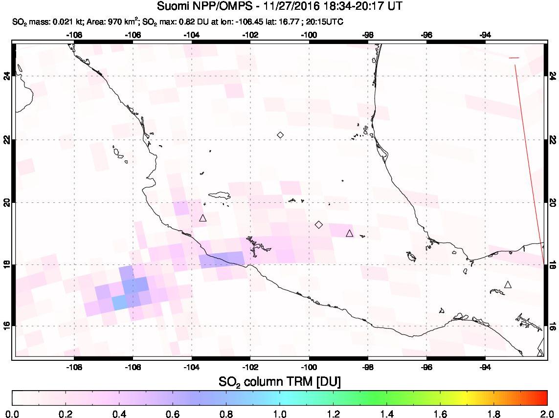 A sulfur dioxide image over Mexico on Nov 27, 2016.