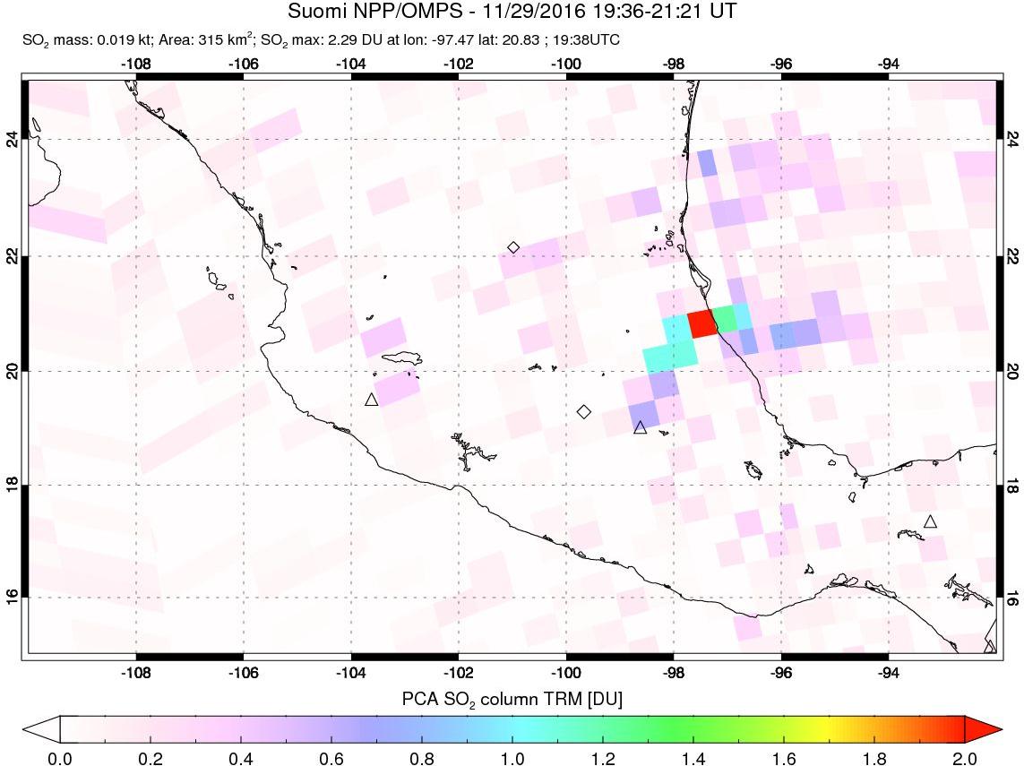 A sulfur dioxide image over Mexico on Nov 29, 2016.