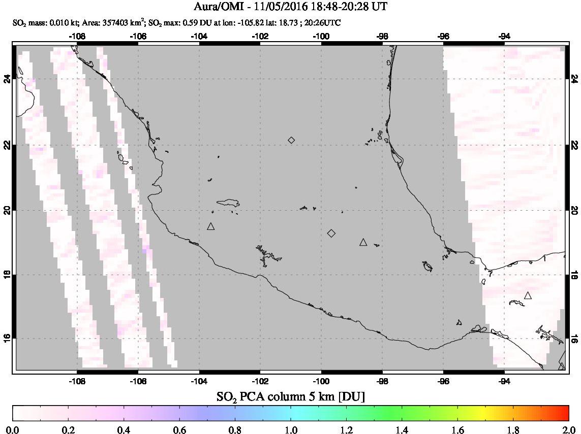 A sulfur dioxide image over Mexico on Nov 05, 2016.