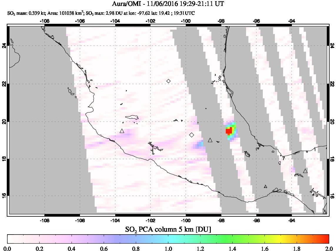 A sulfur dioxide image over Mexico on Nov 06, 2016.
