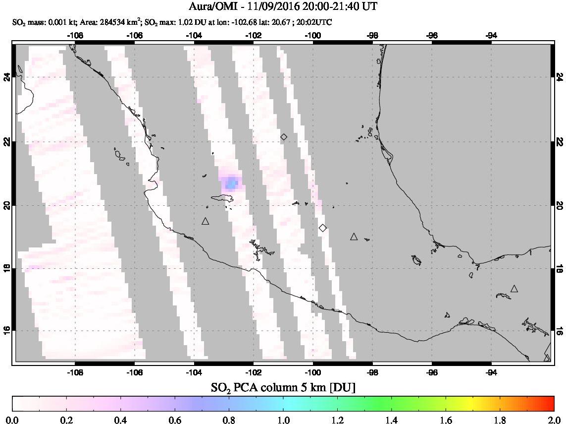 A sulfur dioxide image over Mexico on Nov 09, 2016.