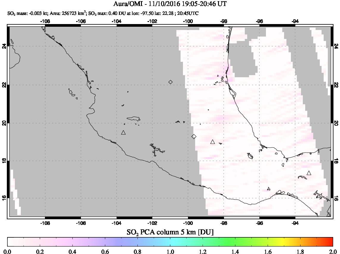 A sulfur dioxide image over Mexico on Nov 10, 2016.