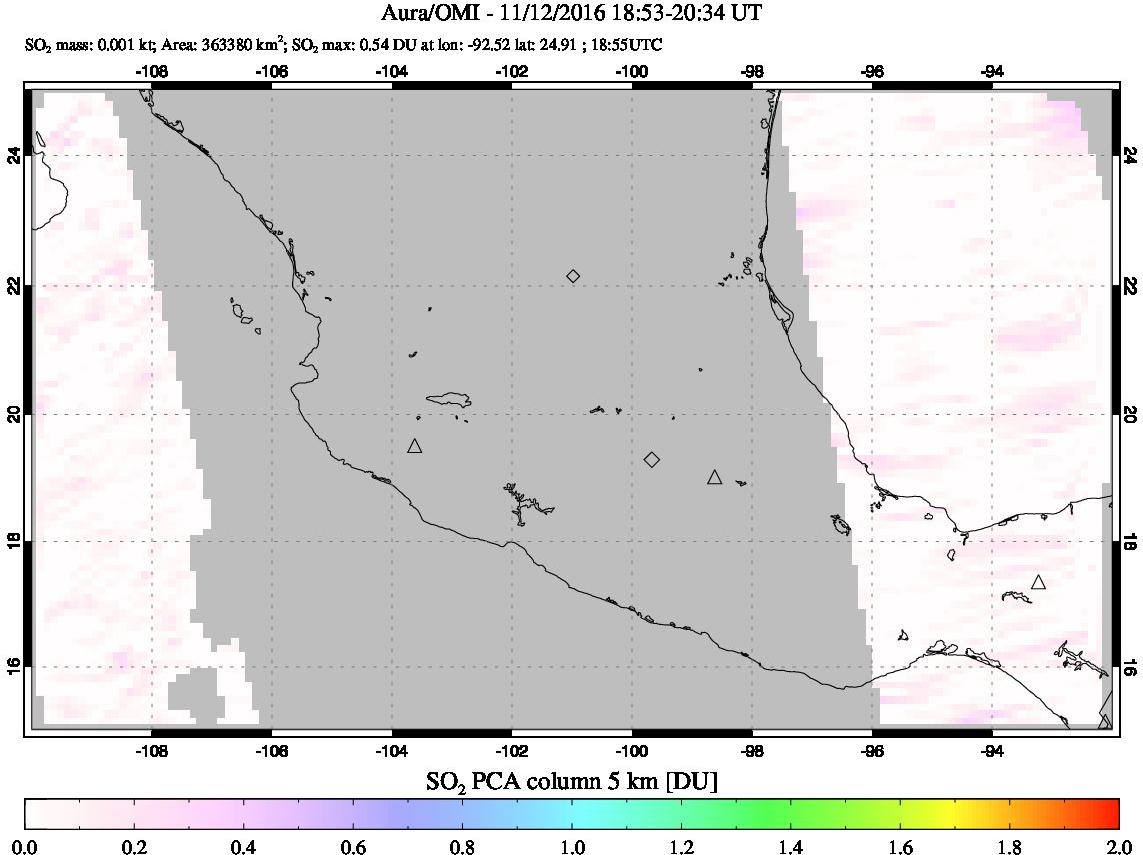 A sulfur dioxide image over Mexico on Nov 12, 2016.