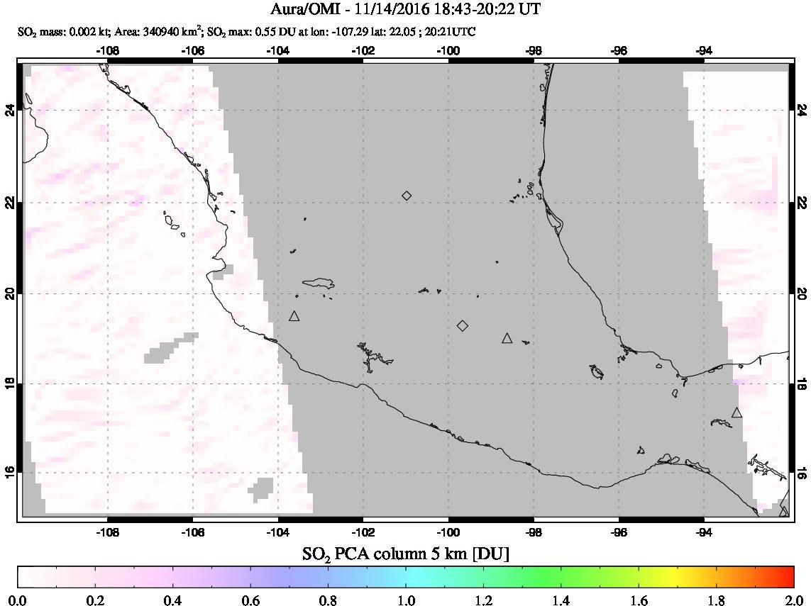 A sulfur dioxide image over Mexico on Nov 14, 2016.