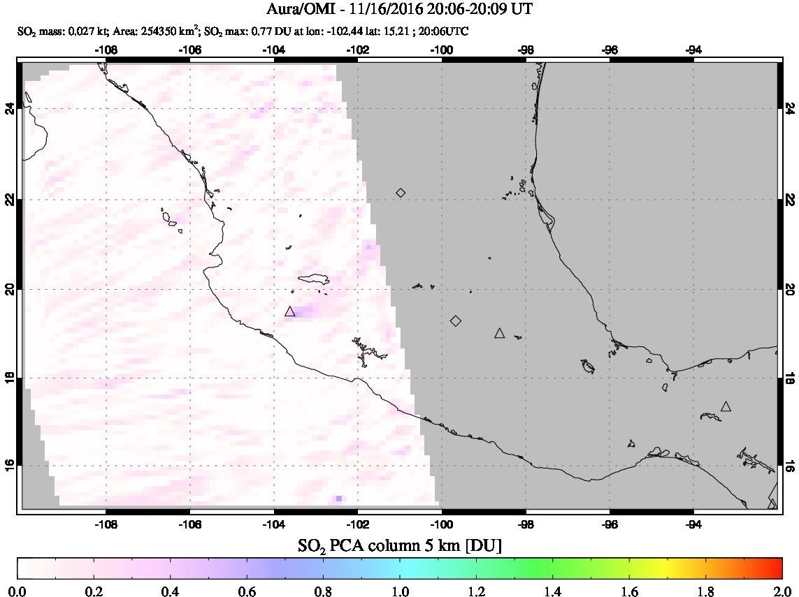 A sulfur dioxide image over Mexico on Nov 16, 2016.