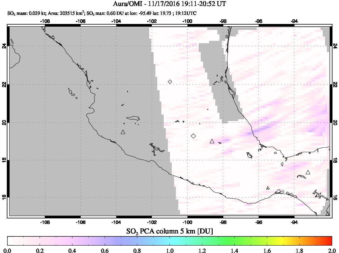 A sulfur dioxide image over Mexico on Nov 17, 2016.