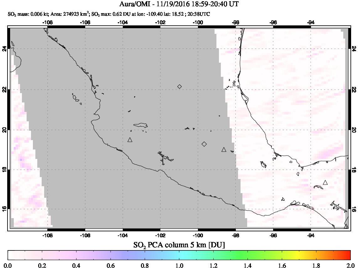 A sulfur dioxide image over Mexico on Nov 19, 2016.