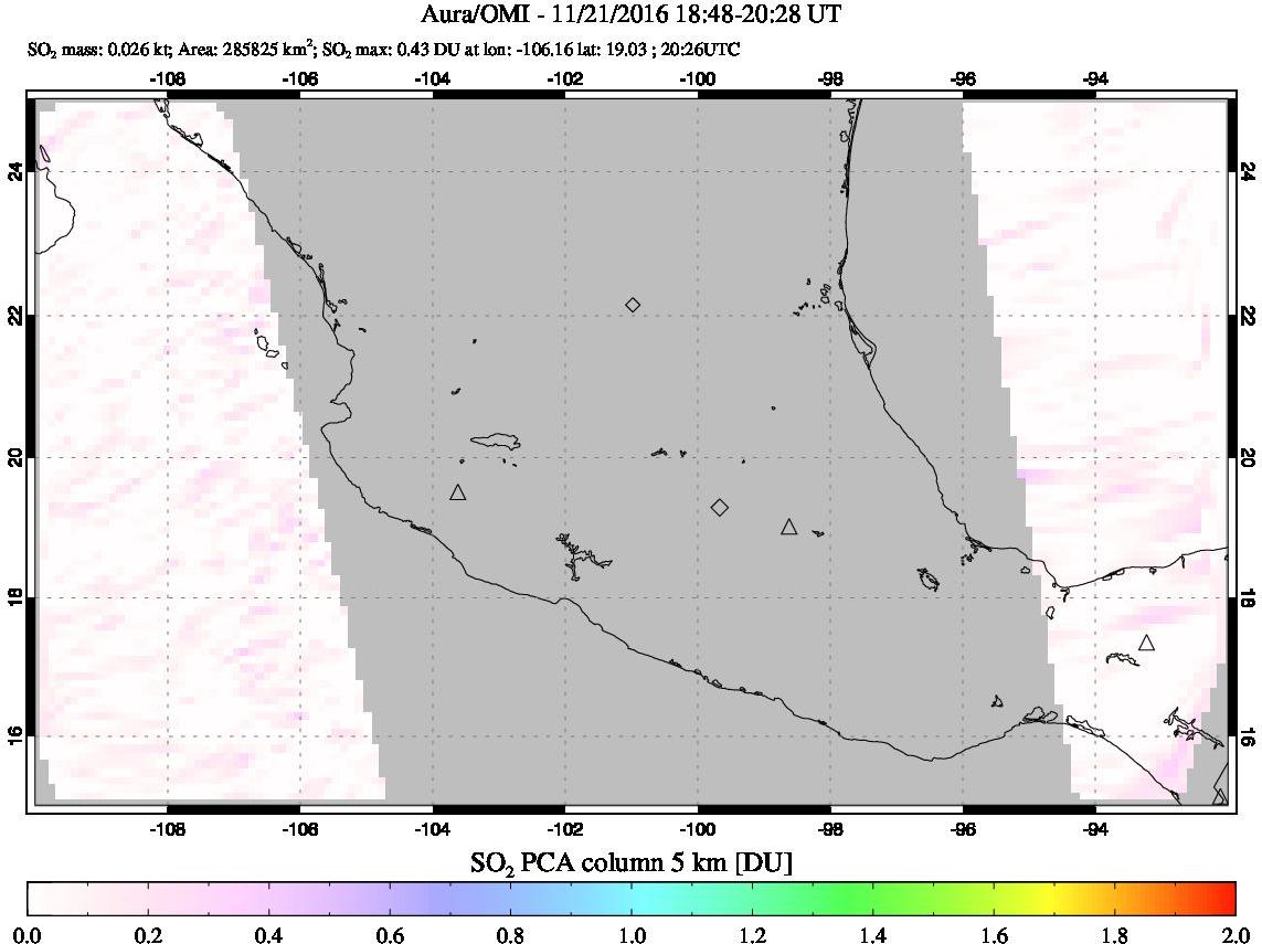 A sulfur dioxide image over Mexico on Nov 21, 2016.