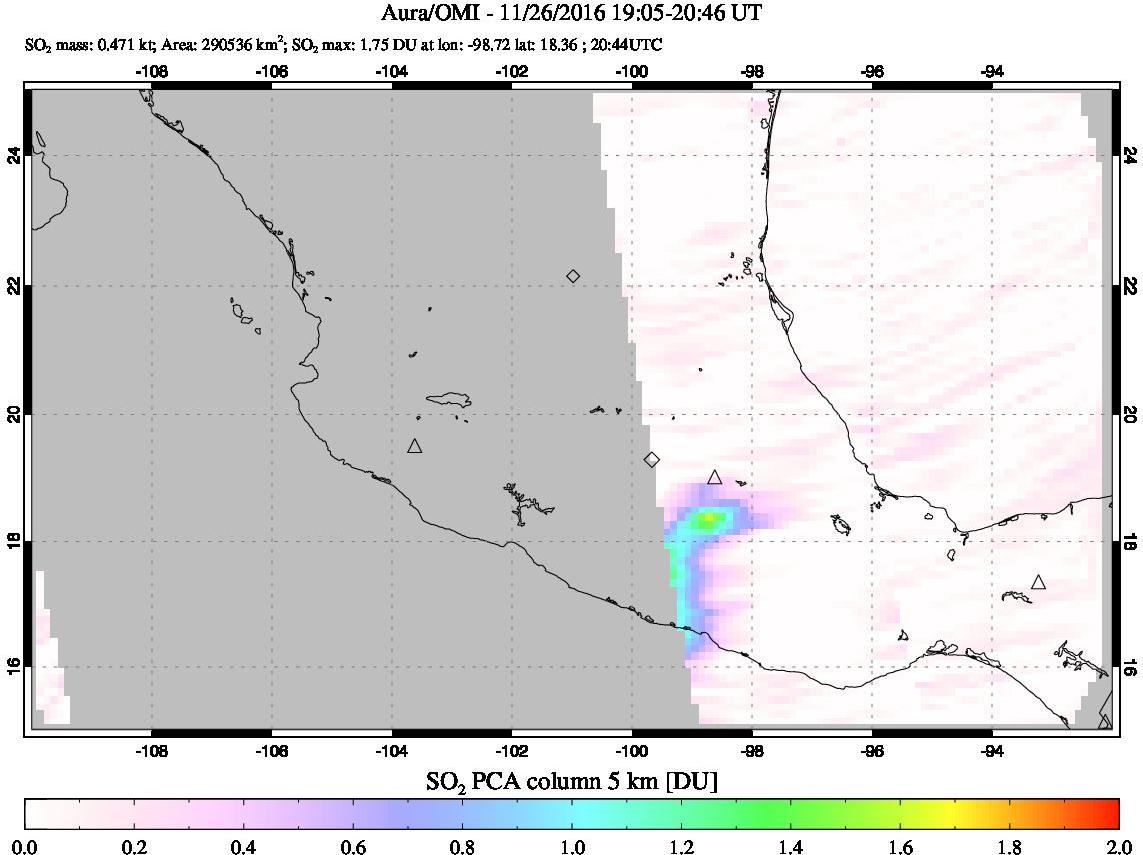 A sulfur dioxide image over Mexico on Nov 26, 2016.