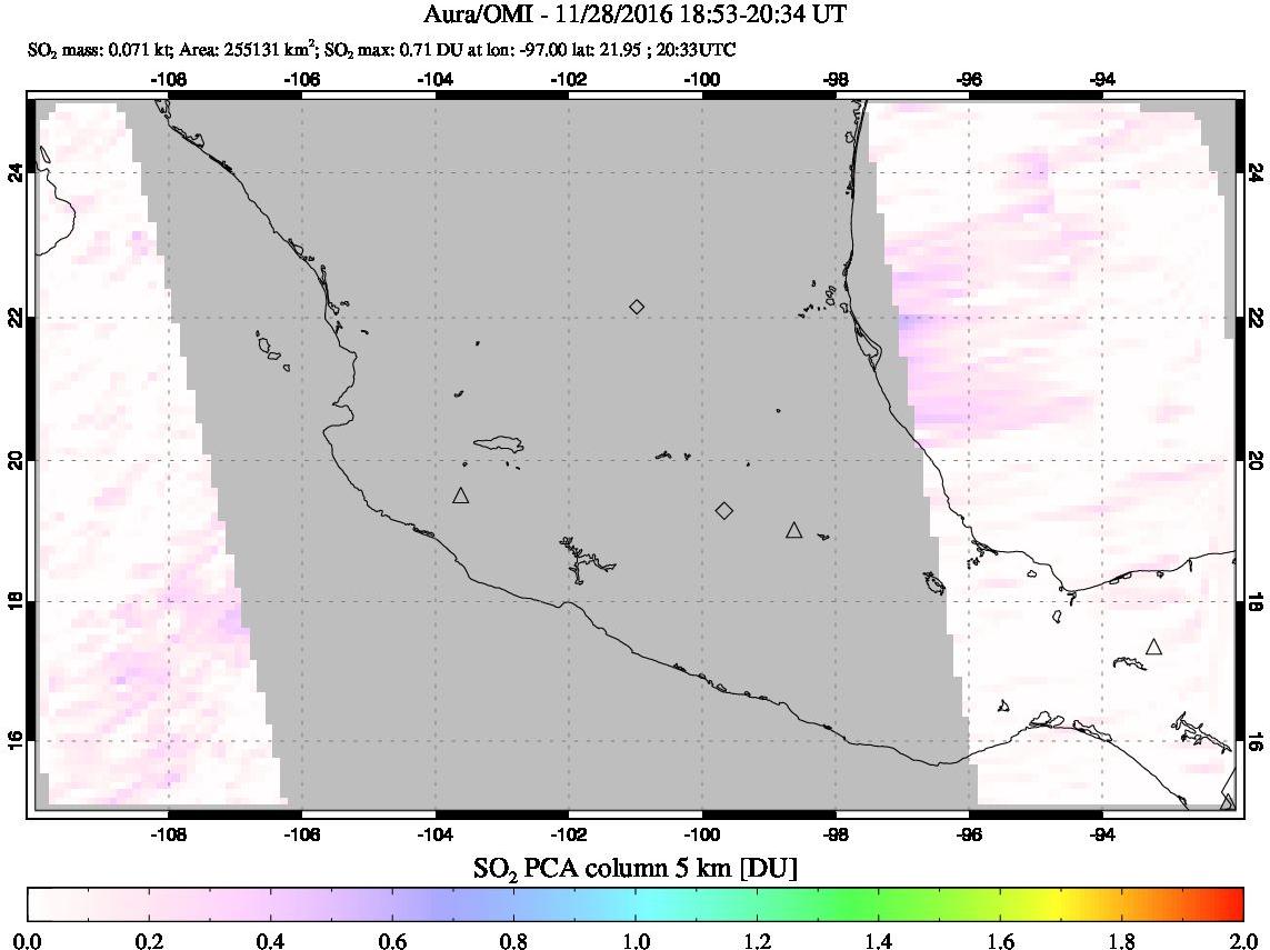 A sulfur dioxide image over Mexico on Nov 28, 2016.