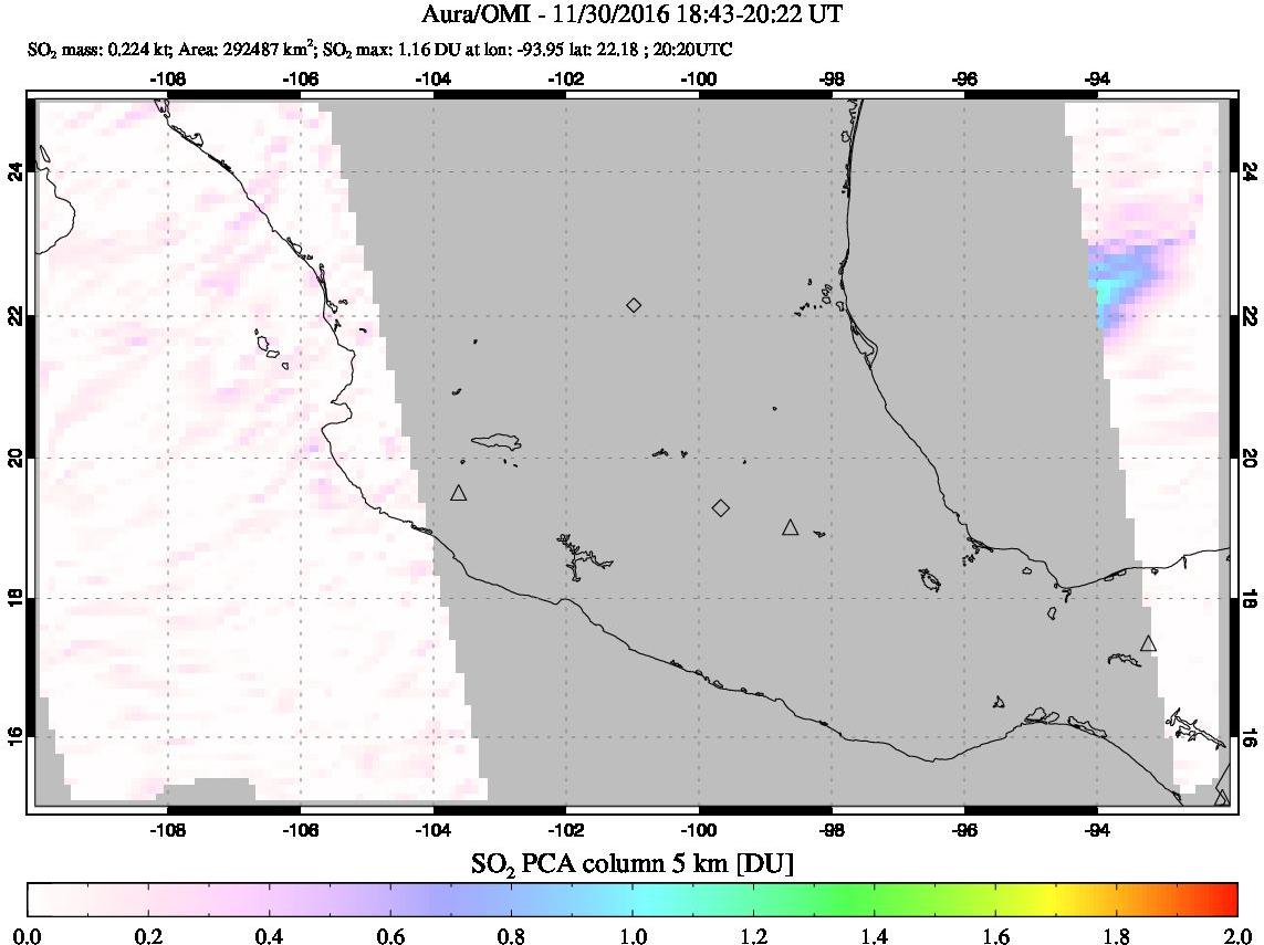 A sulfur dioxide image over Mexico on Nov 30, 2016.