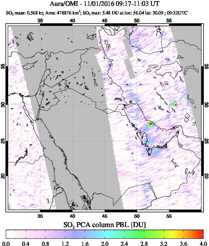 A sulfur dioxide image over Mideast on Nov 01, 2016.