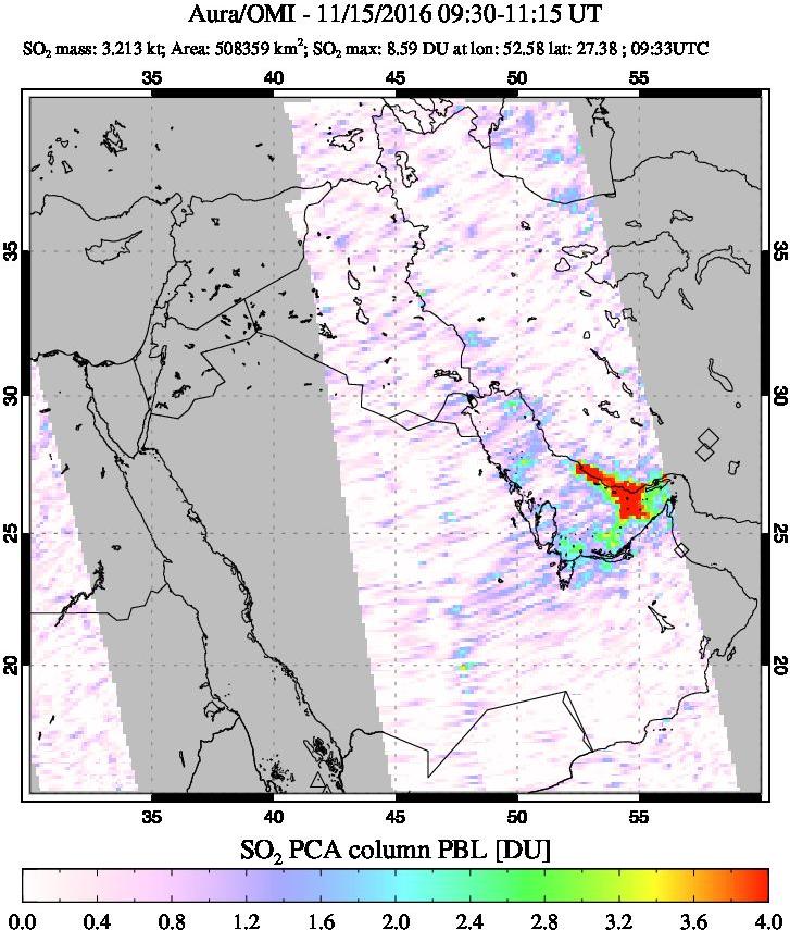 A sulfur dioxide image over Mideast on Nov 15, 2016.