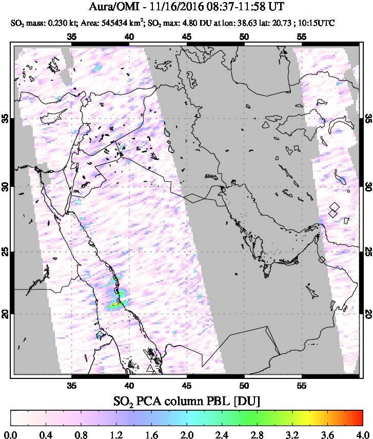 A sulfur dioxide image over Mideast on Nov 16, 2016.
