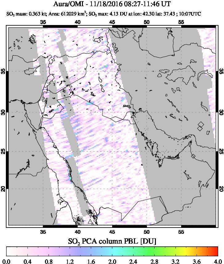 A sulfur dioxide image over Mideast on Nov 18, 2016.