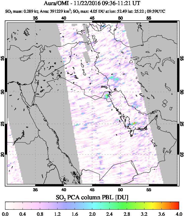 A sulfur dioxide image over Mideast on Nov 22, 2016.