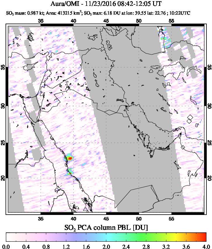 A sulfur dioxide image over Mideast on Nov 23, 2016.