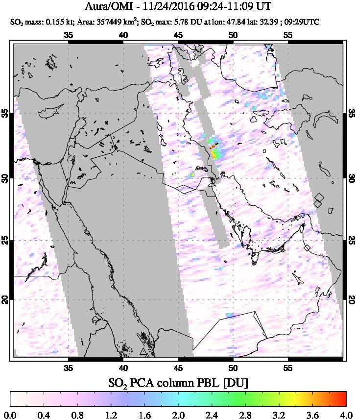 A sulfur dioxide image over Mideast on Nov 24, 2016.