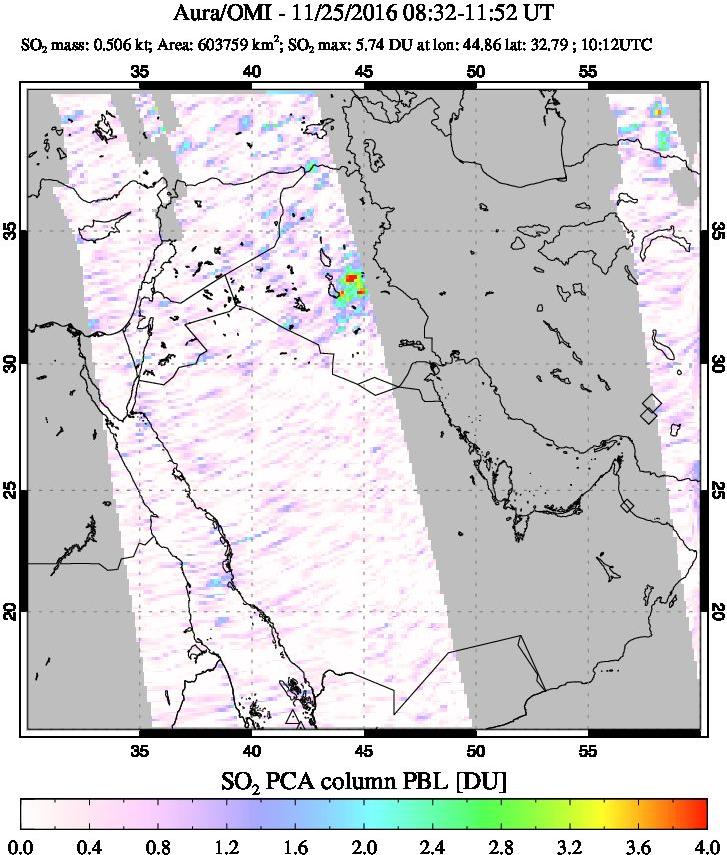A sulfur dioxide image over Mideast on Nov 25, 2016.