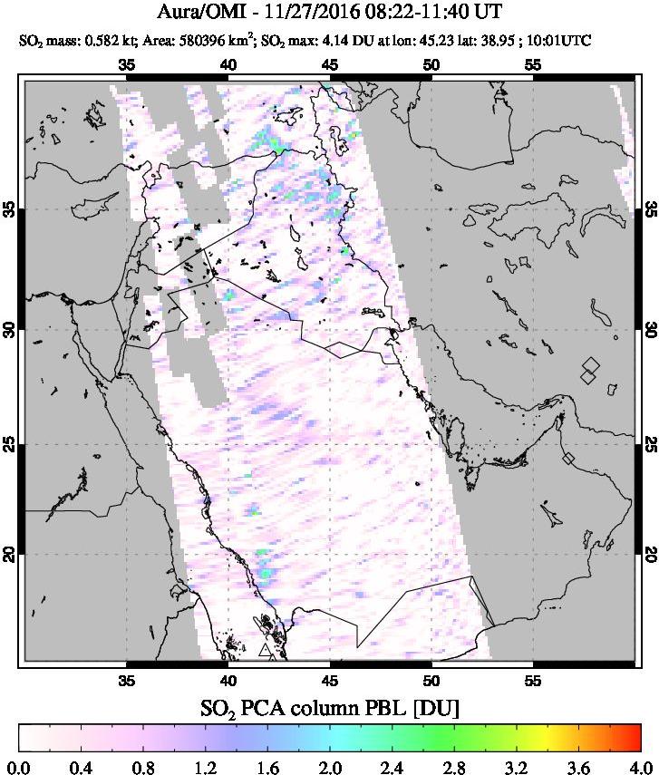 A sulfur dioxide image over Mideast on Nov 27, 2016.