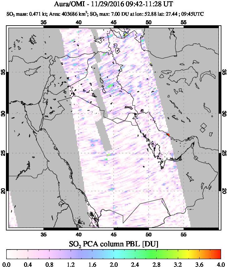 A sulfur dioxide image over Mideast on Nov 29, 2016.