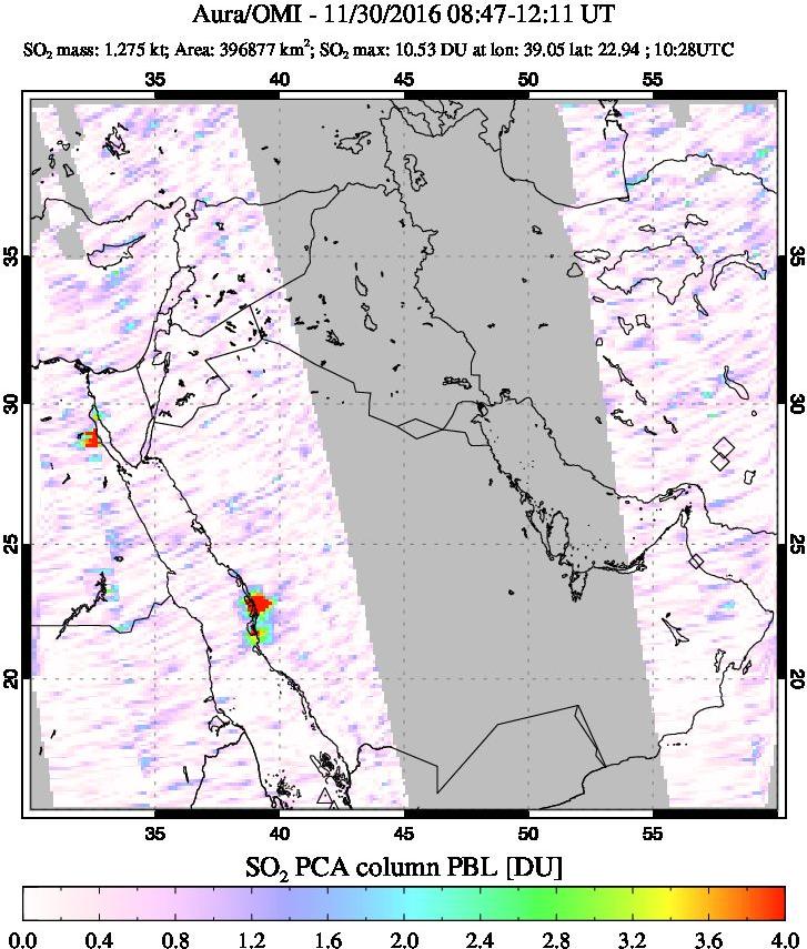A sulfur dioxide image over Mideast on Nov 30, 2016.