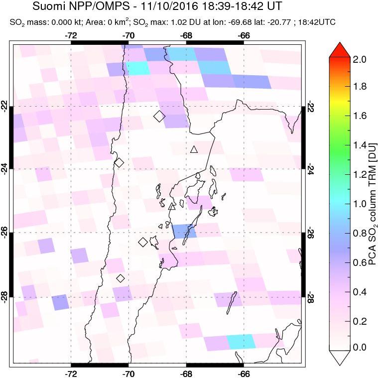 A sulfur dioxide image over Northern Chile on Nov 10, 2016.