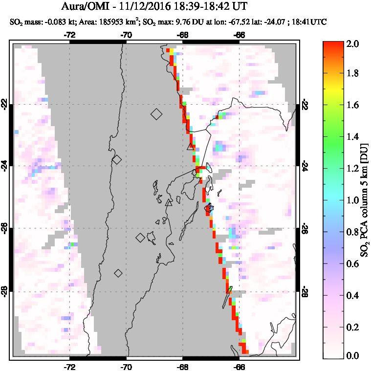 A sulfur dioxide image over Northern Chile on Nov 12, 2016.