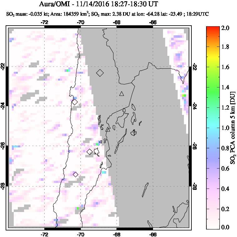 A sulfur dioxide image over Northern Chile on Nov 14, 2016.
