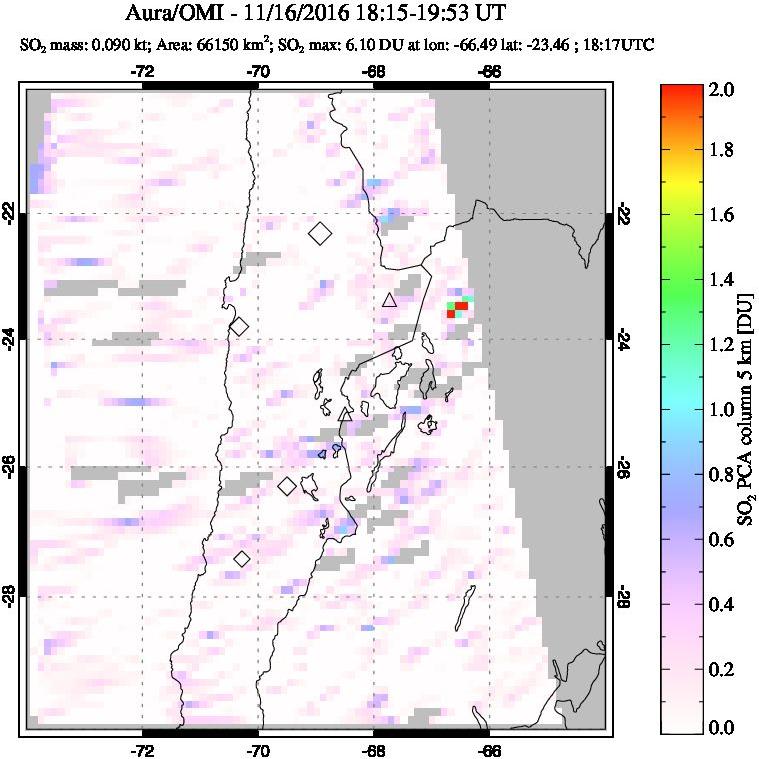A sulfur dioxide image over Northern Chile on Nov 16, 2016.