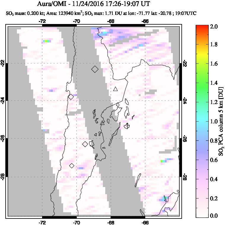 A sulfur dioxide image over Northern Chile on Nov 24, 2016.