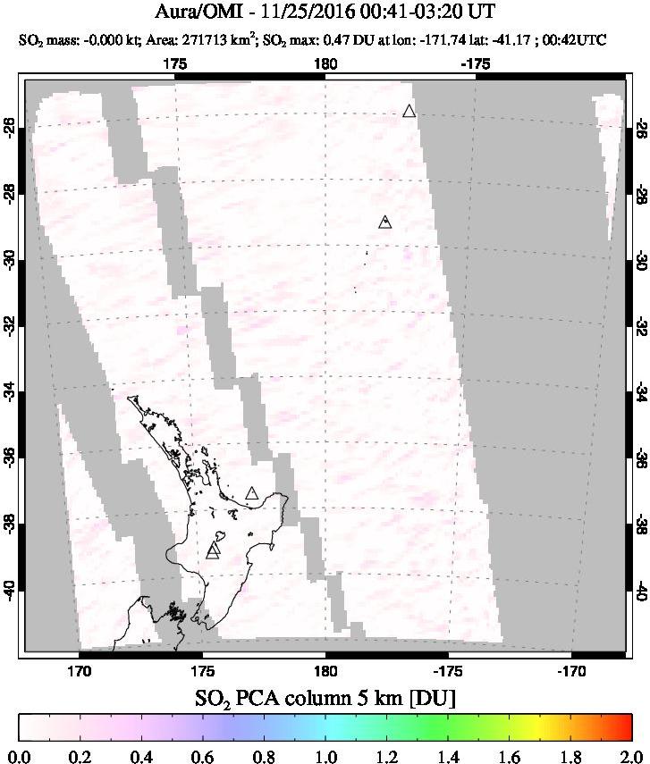 A sulfur dioxide image over New Zealand on Nov 25, 2016.