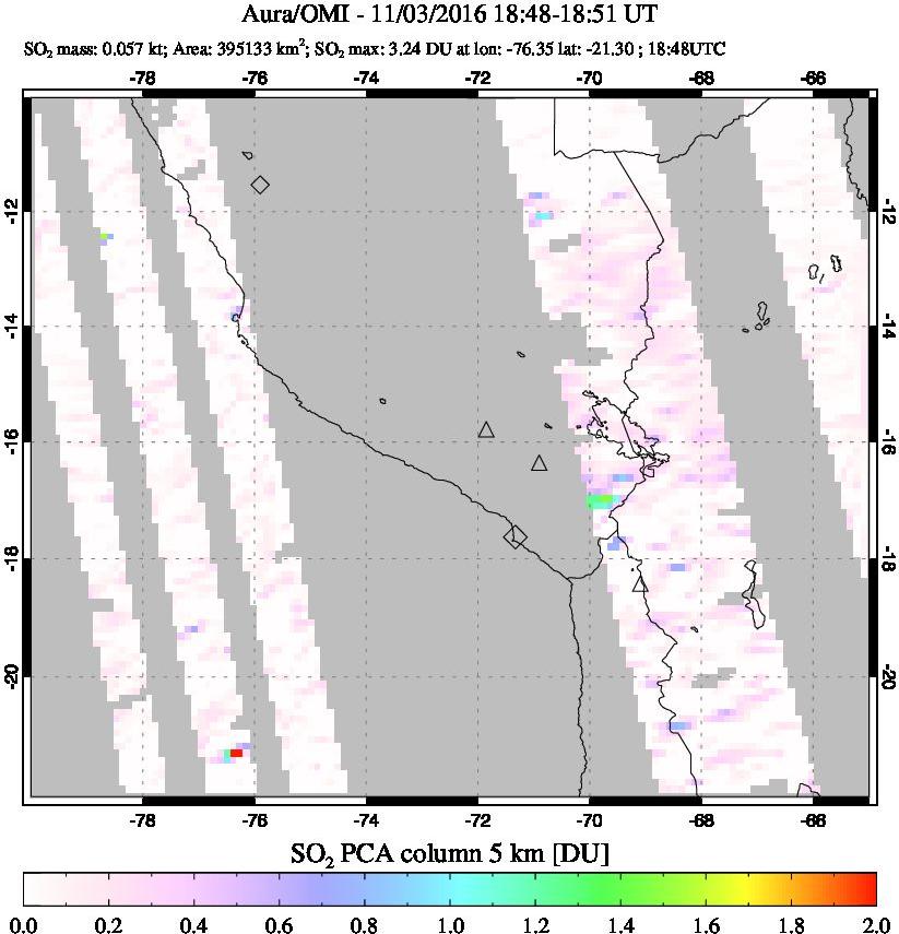 A sulfur dioxide image over Peru on Nov 03, 2016.