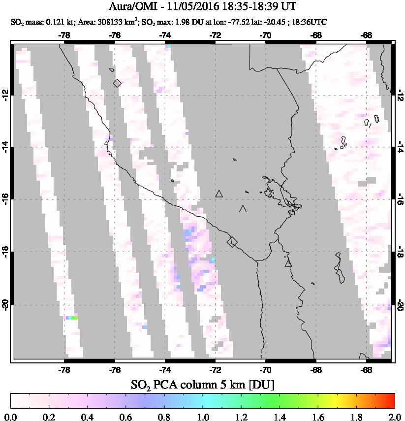A sulfur dioxide image over Peru on Nov 05, 2016.