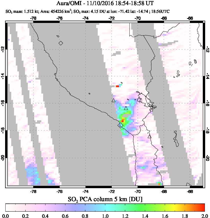 A sulfur dioxide image over Peru on Nov 10, 2016.