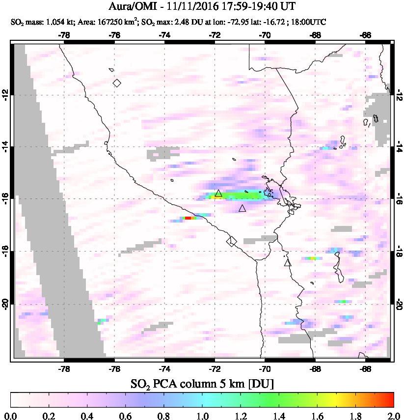 A sulfur dioxide image over Peru on Nov 11, 2016.