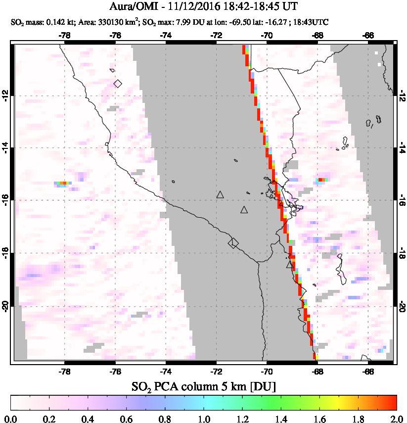 A sulfur dioxide image over Peru on Nov 12, 2016.