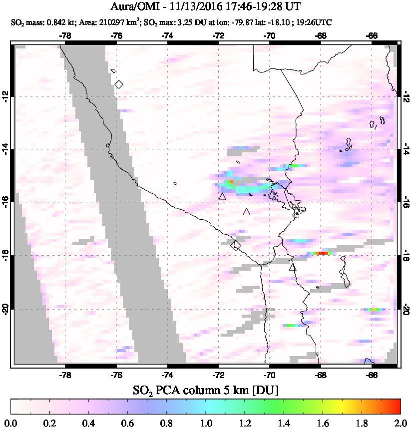 A sulfur dioxide image over Peru on Nov 13, 2016.