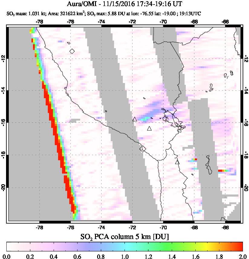 A sulfur dioxide image over Peru on Nov 15, 2016.