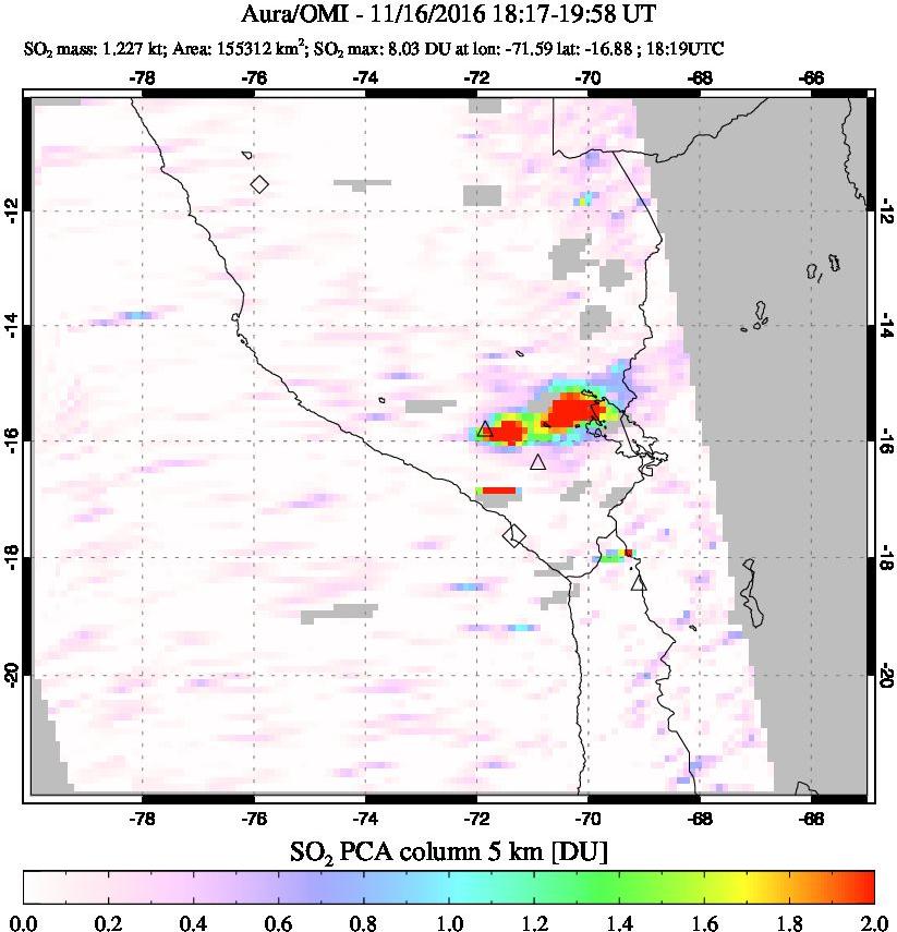 A sulfur dioxide image over Peru on Nov 16, 2016.