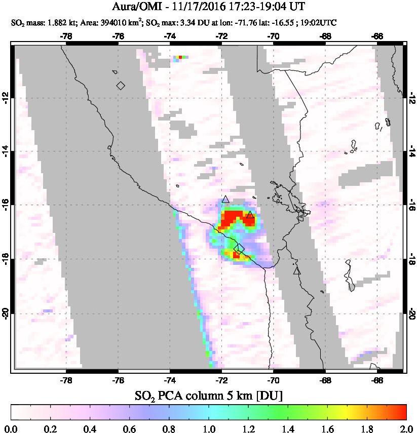 A sulfur dioxide image over Peru on Nov 17, 2016.
