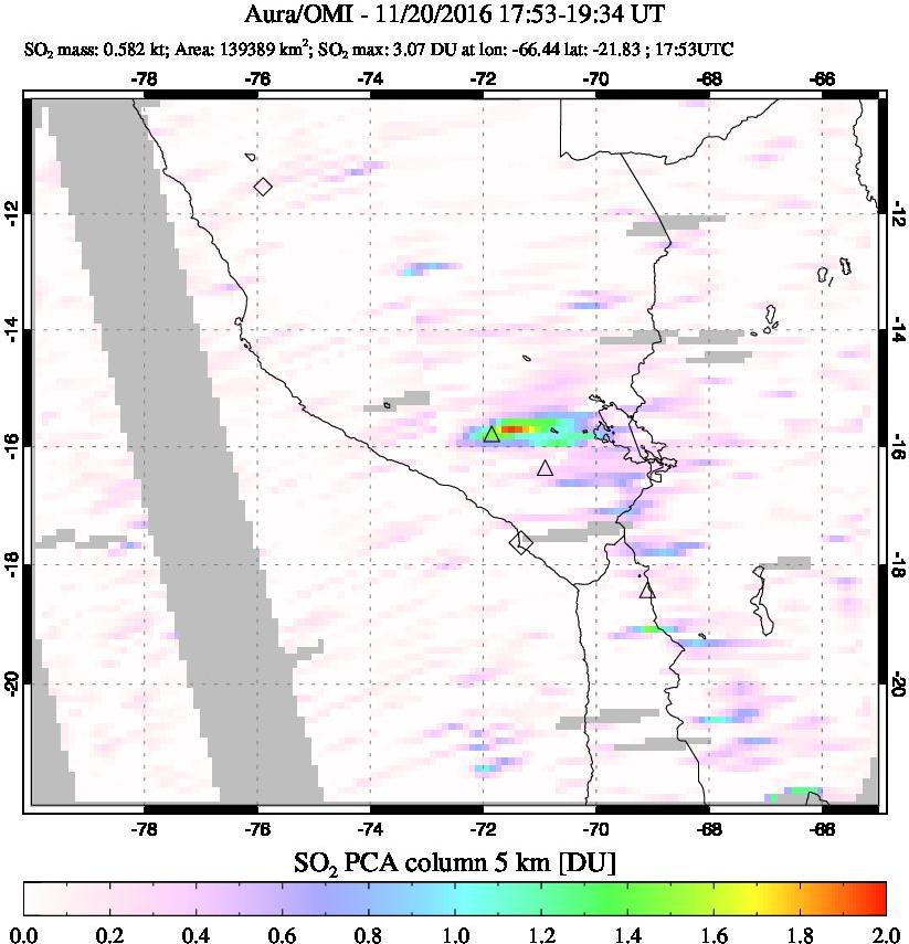 A sulfur dioxide image over Peru on Nov 20, 2016.