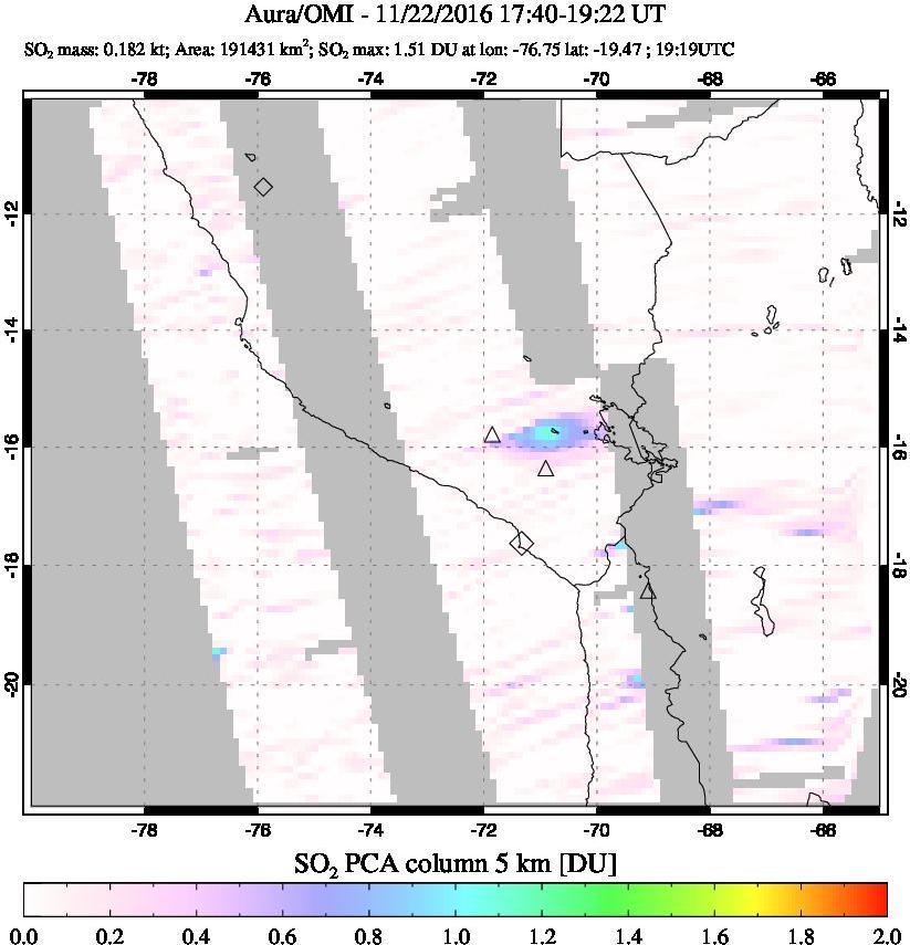 A sulfur dioxide image over Peru on Nov 22, 2016.
