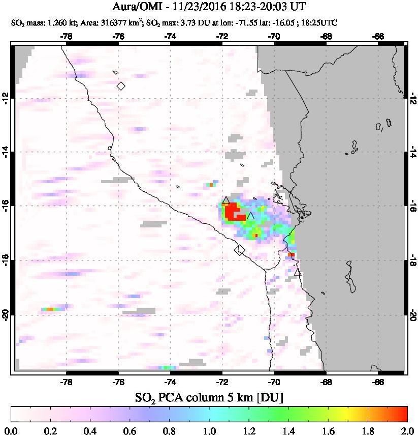 A sulfur dioxide image over Peru on Nov 23, 2016.