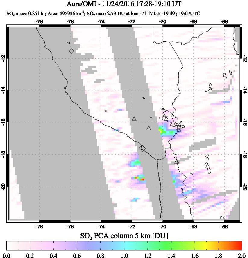 A sulfur dioxide image over Peru on Nov 24, 2016.