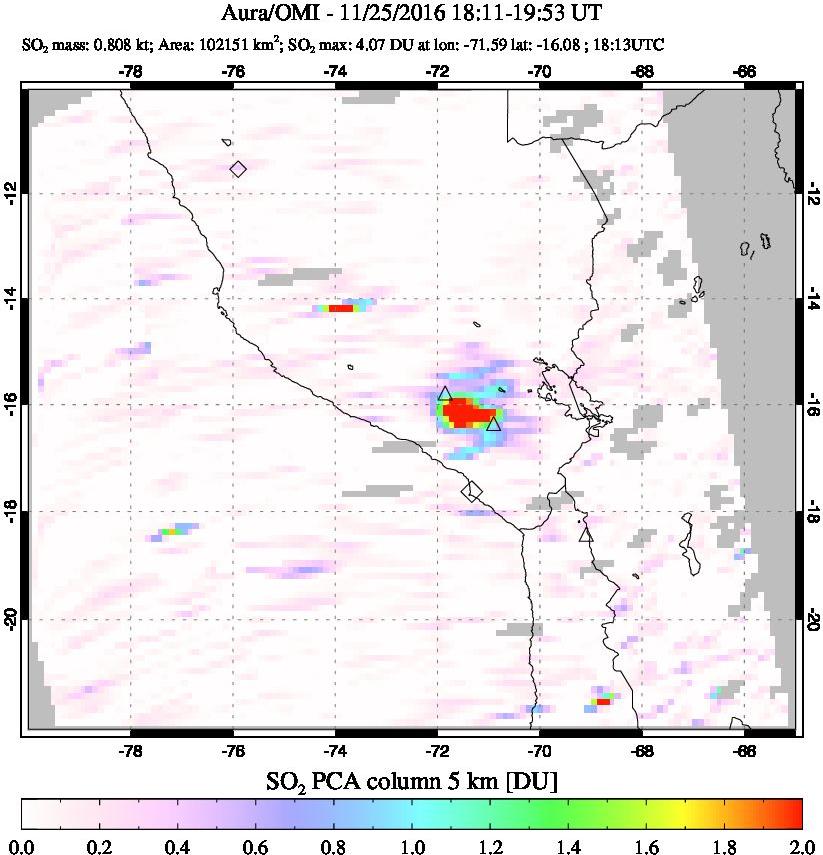 A sulfur dioxide image over Peru on Nov 25, 2016.