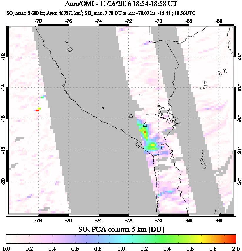 A sulfur dioxide image over Peru on Nov 26, 2016.